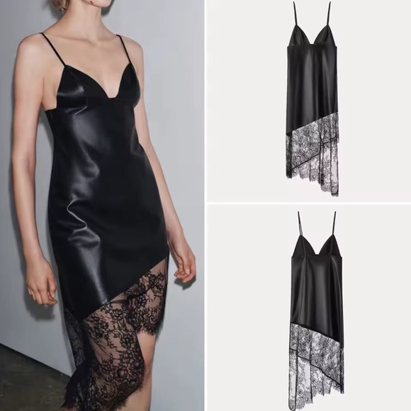 ZARA LACE LEATHER DRESS - Picture 1 of 16